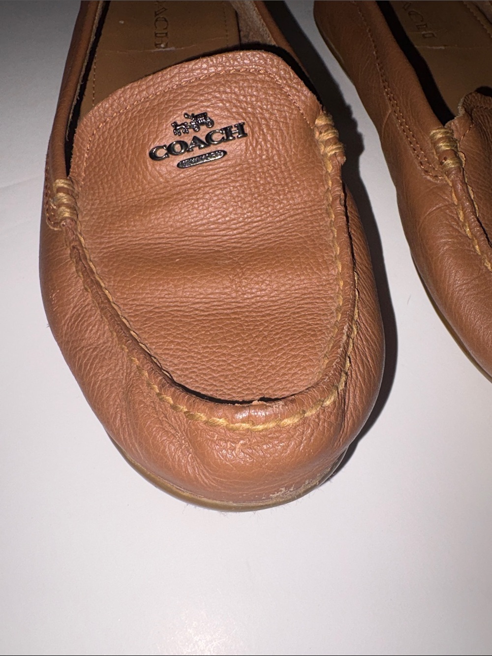 COACH Women's Brown Tan Leather Moccasin Loafers MARY LOCK UP size 10 - Picture 3 of 12